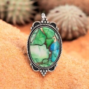 PEACOCK DAHLIA TURUOISE RING 925 STERLING SILVER SIZE 8 3/4